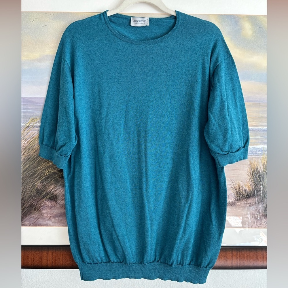 JOHN SMEDLEY Hilcote Merino Wool Blend Knit Sea Island T-Shirt Made in England